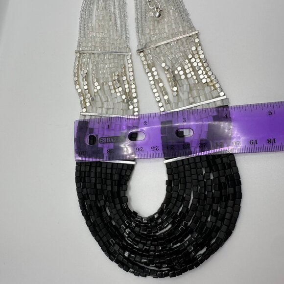 Chico's Necklace NWT Jewlery Statement 21.5" Adjustable Beaded Silver Tone Black - Picture 12 of 12